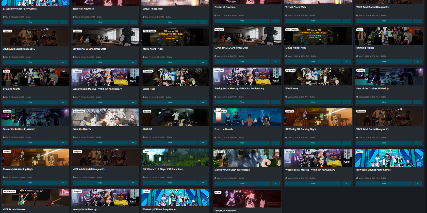 VRCHAT EVENT SCHEDULE UPDATED (34+ EVENTS)