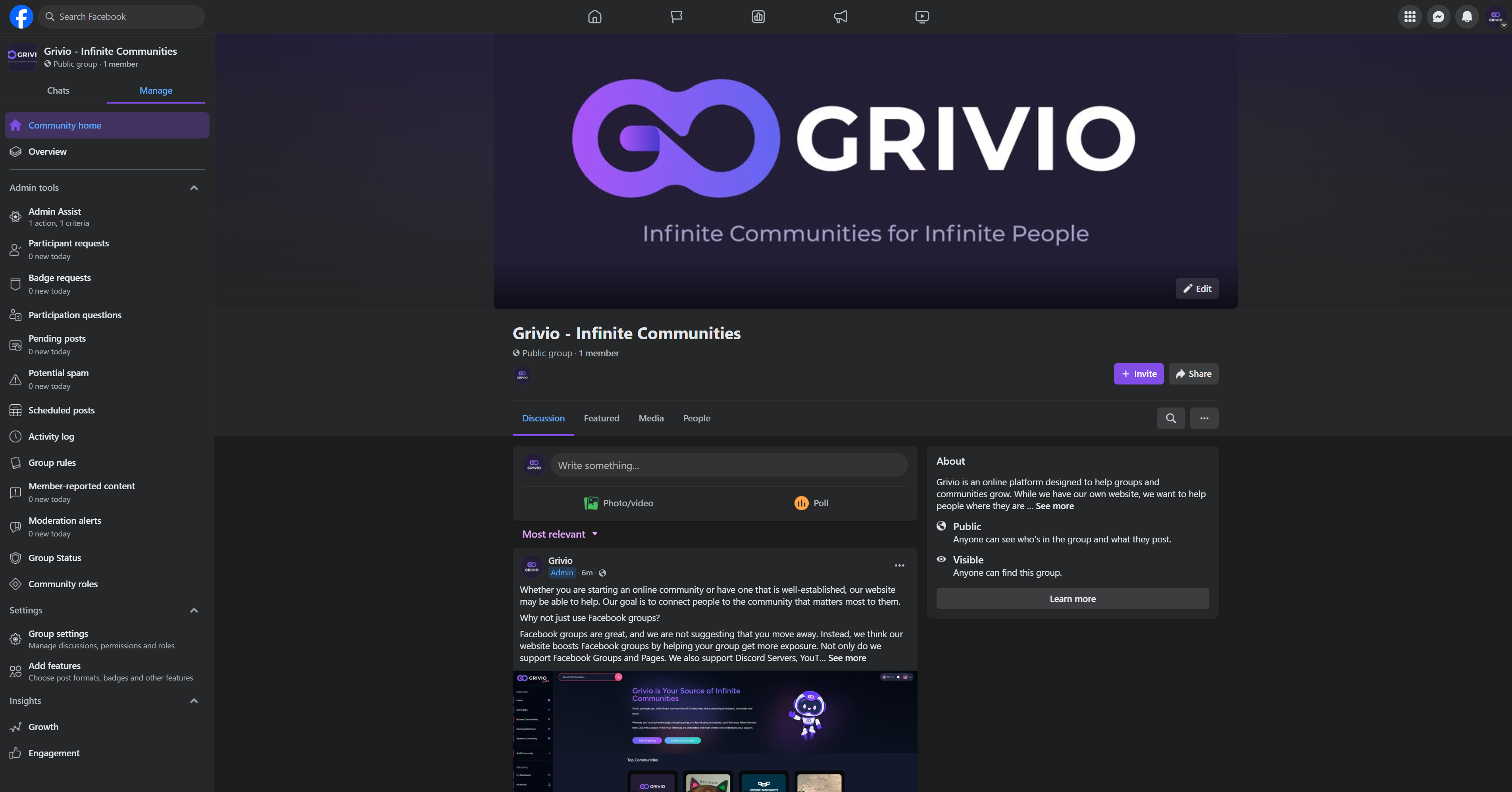 Post image from Grivio - Infinite Communities